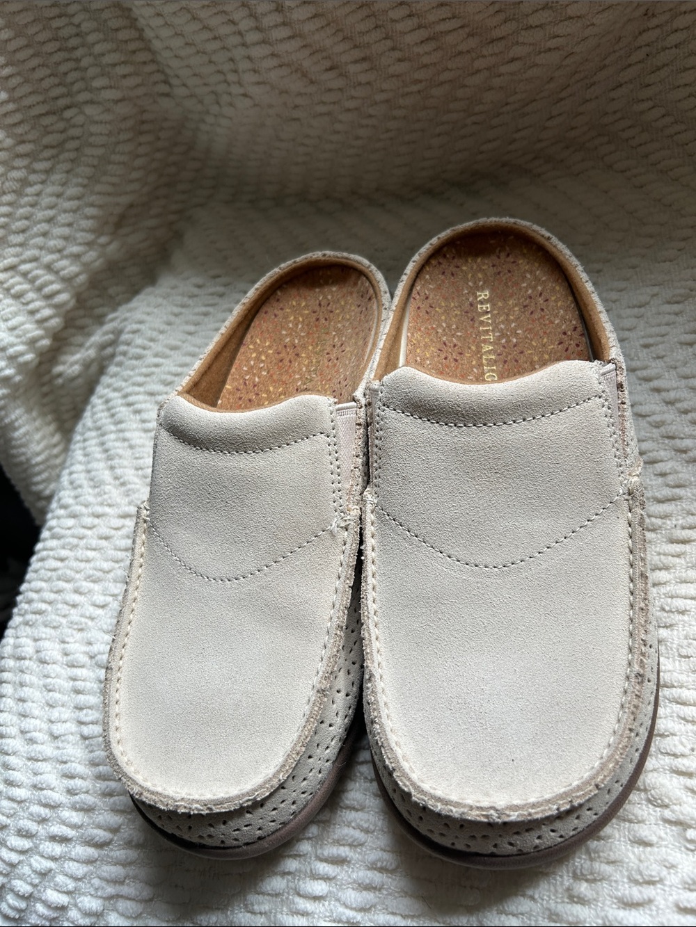REVITALIGN Women's Slip-On Loafers in Light Beige Suede